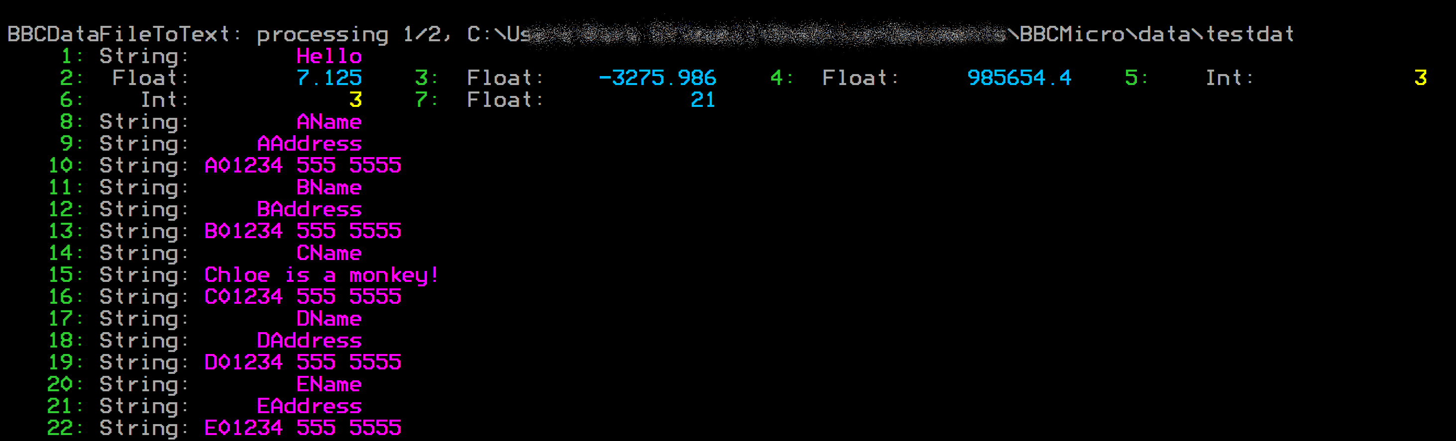 BBCDataFileToText example output